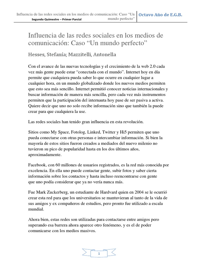 Influencia de Las Redes Sociales en Los Medios de Comunicación | PDF ...