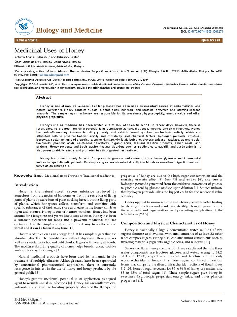 Biology and Medicine: Medicinal Uses of Honey | PDF | Honey | Fructose