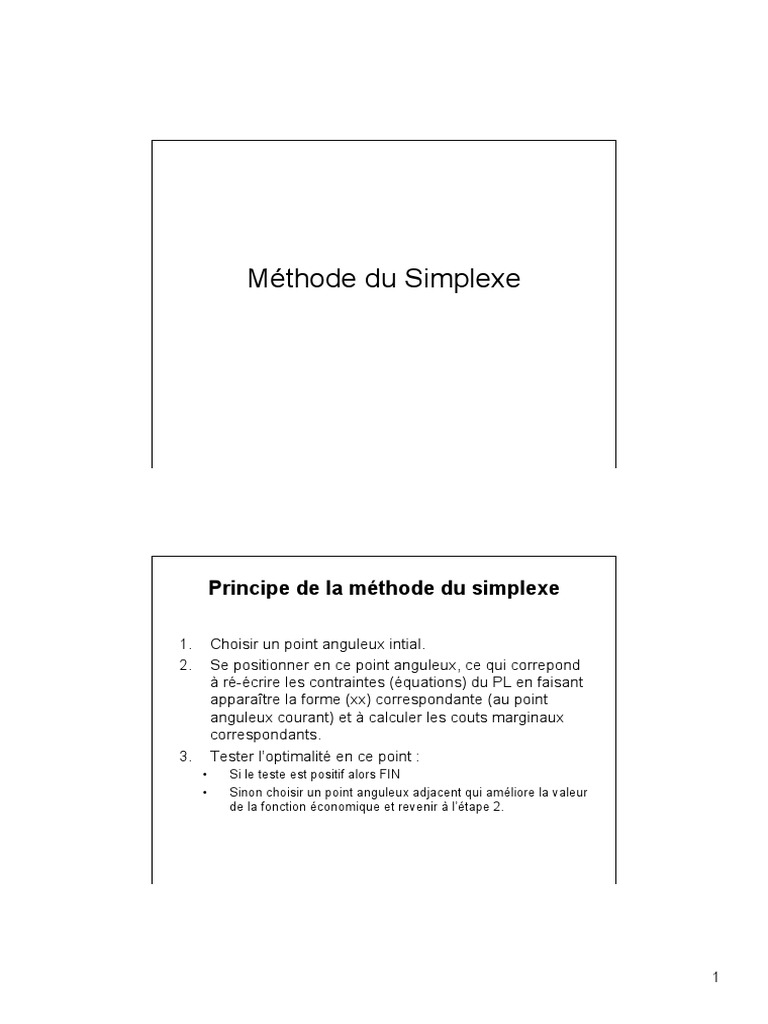 Méthode du Simplexe et Points Anguleux | PDF | Analyses | Enseignement ...