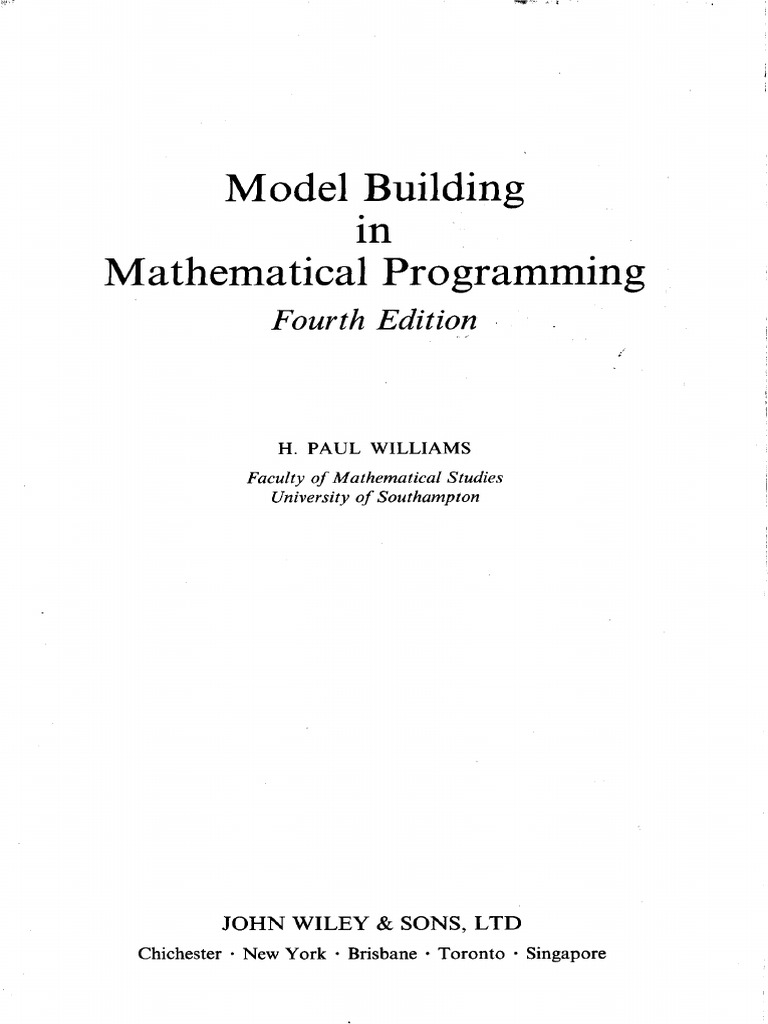 Model Building in Mathematical Programming: Fourth Edition | PDF ...