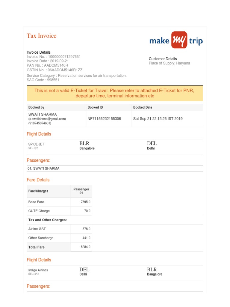 Tax Invoice for Air Travel Services | PDF | Airlines | Fee