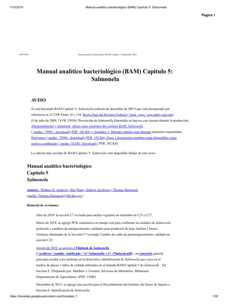 Manual Analítico Bacteriológico (BAM) Capítulo 5 Salmonella PDF