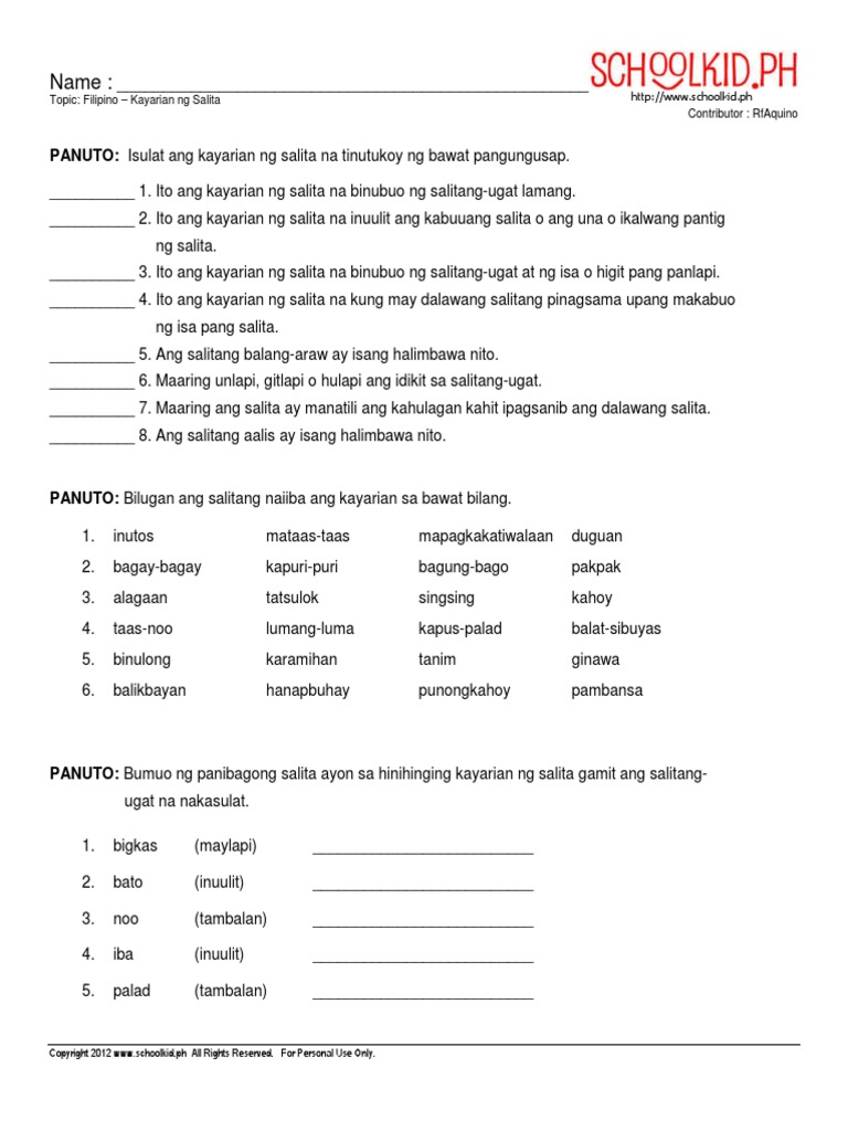 Kayarian Worksheet PDF | PDF