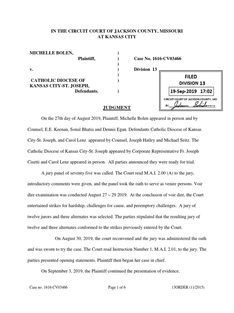 In The Circuit Court of Jackson County, Missouri at Kansas City PDF Verdict Judiciaries