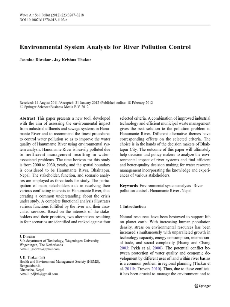 Environmental System Analysis For River Pollution Control PDF | PDF ...