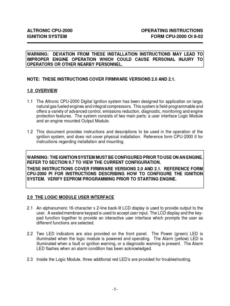 Altronic CPU-2000 Ignition Manual | PDF | Ignition System | Relay