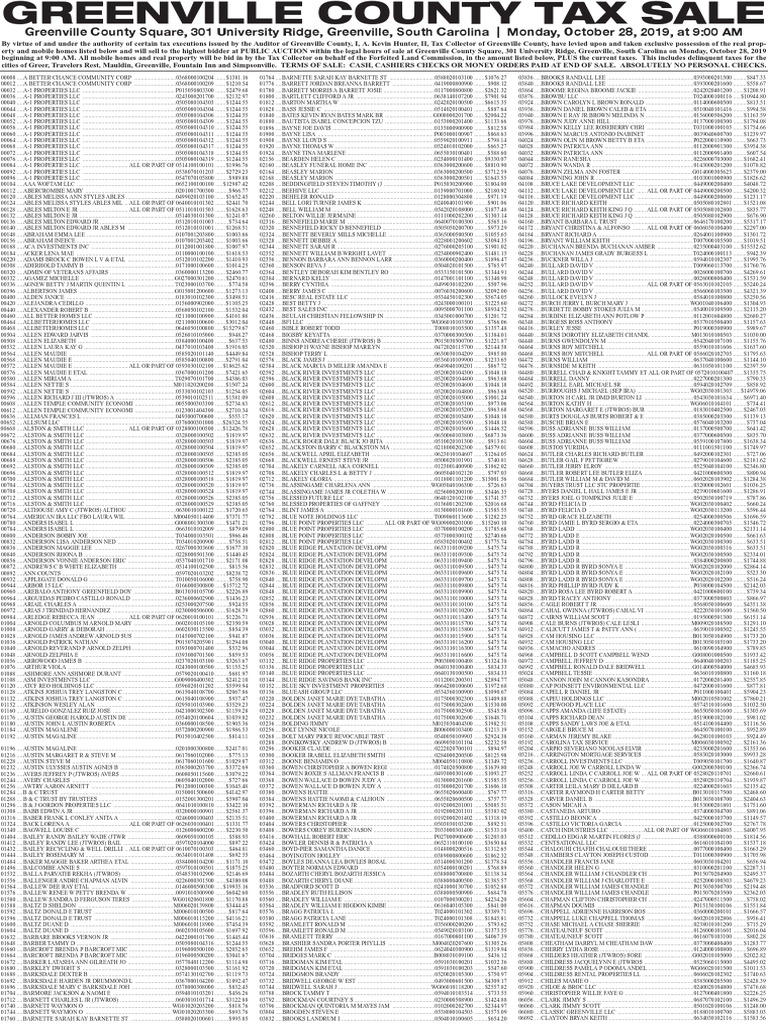 Greenville County Tax Sale PDF Urban Property