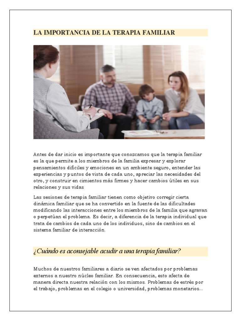 Importancia de la Terapia Familiar | PDF | Terapia familiar | Familia