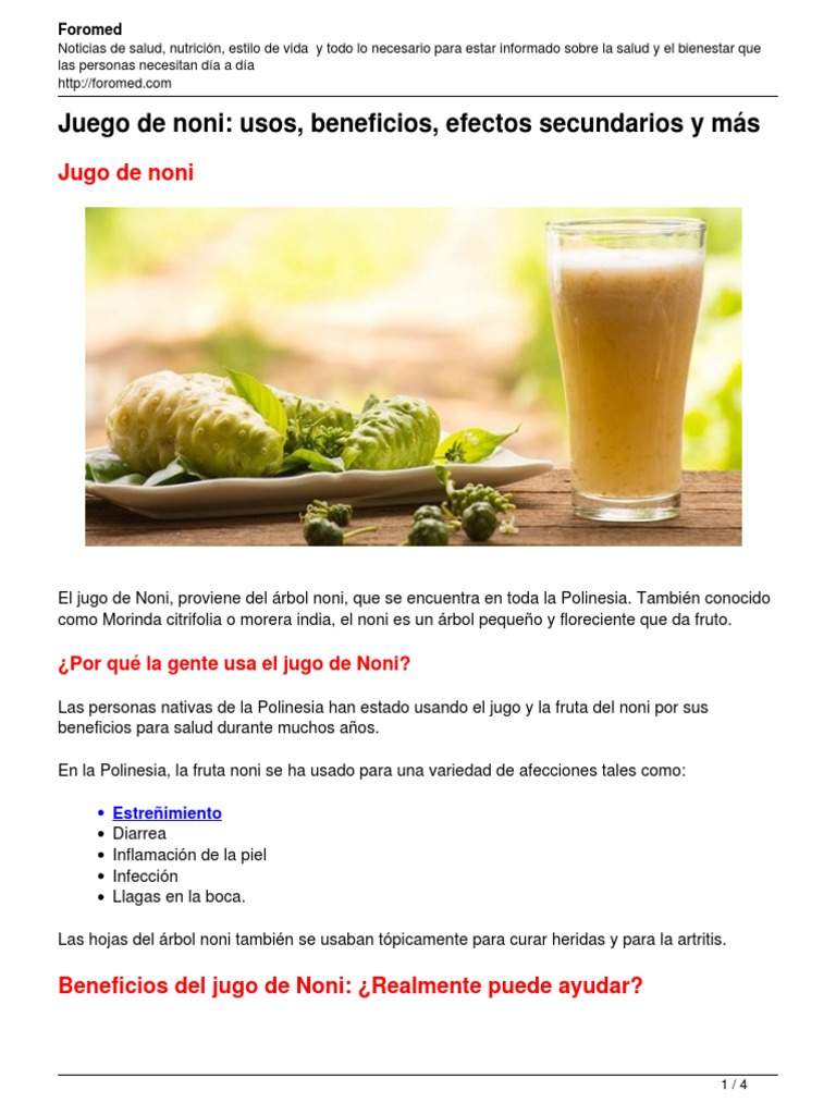 Juego Noni Usos Beneficios Efectos Secundarios Mas PDF