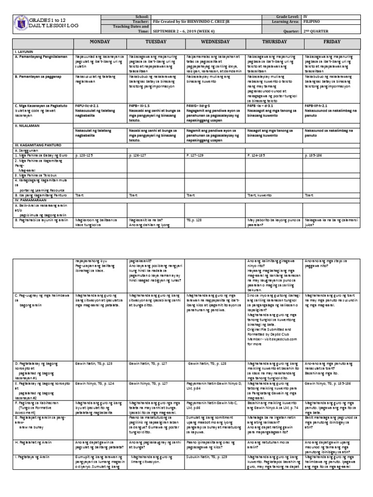 DLL Filipino 4 q2 w4 | PDF