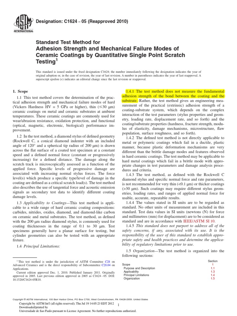 ASTM - C1624 - Standard Test Method For Adhesion Strength of Coatings ...
