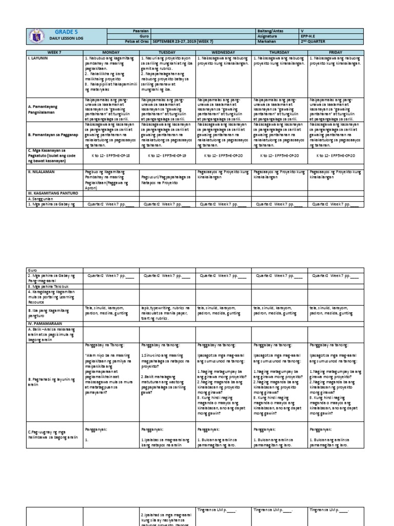 Epp 5 - H.E. q2 Week 7 DLL | PDF