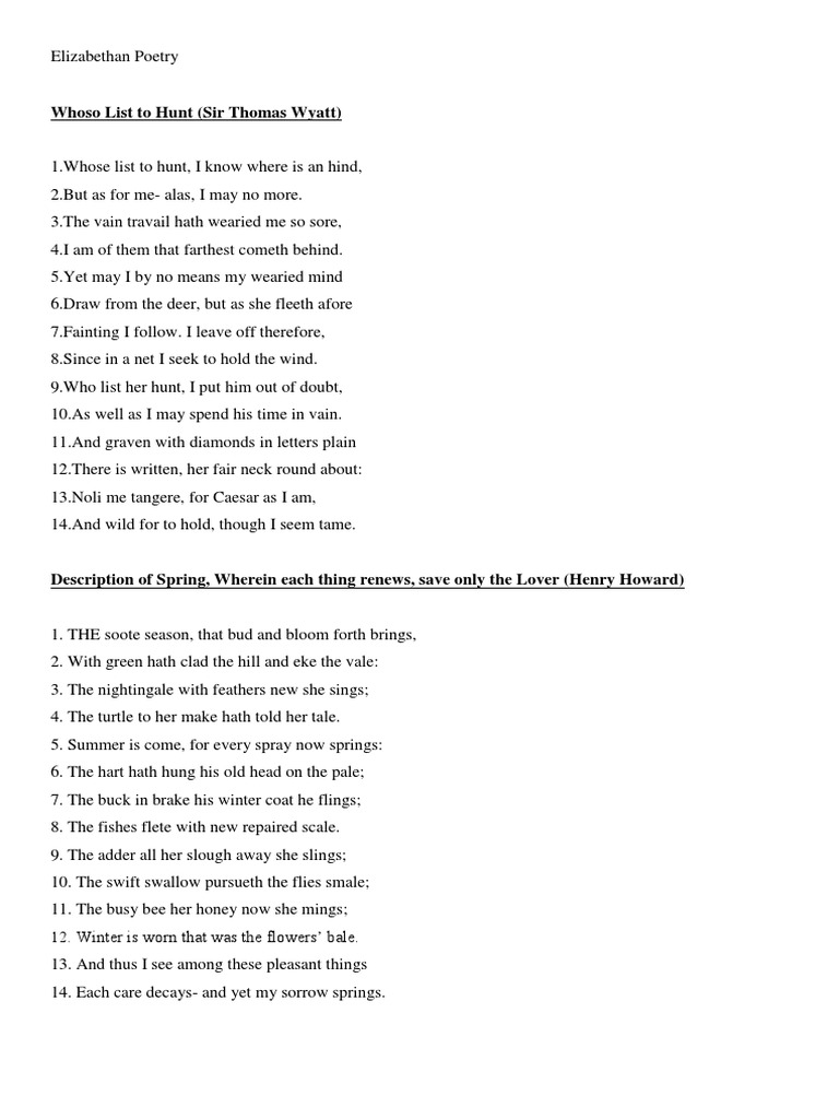 Elizabethan Poetry PDF Poetry Nature