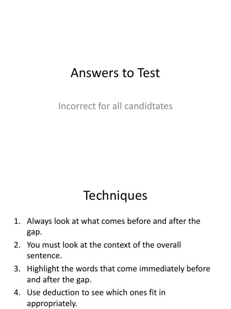 Answers To Test: Incorrect For All Candidtates | PDF