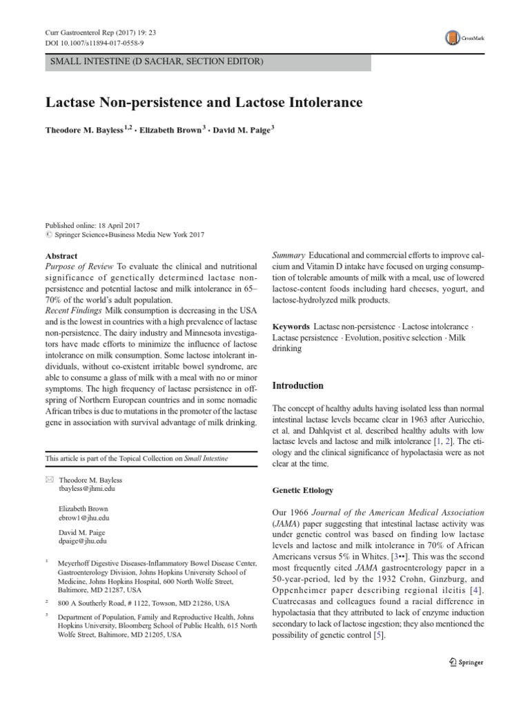 Lactase Non-Persistence and Intolerance | PDF | Food Intolerance | Milk