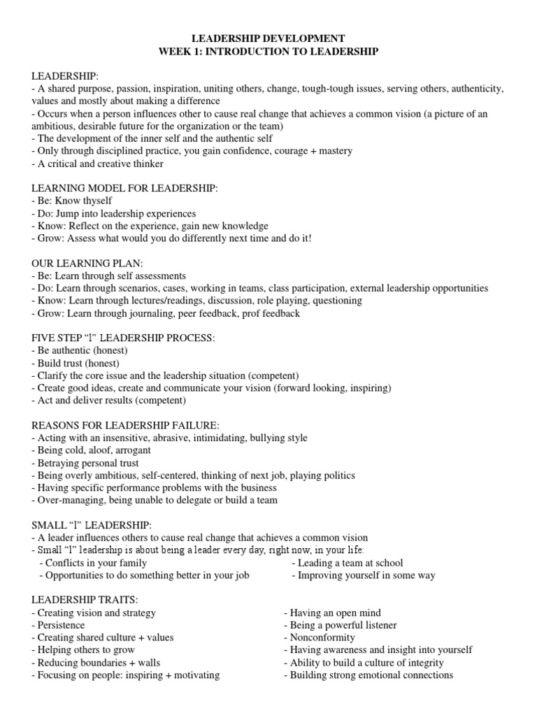 Leadership Development Week 1 Overview | PDF | Leadership | Behavior ...