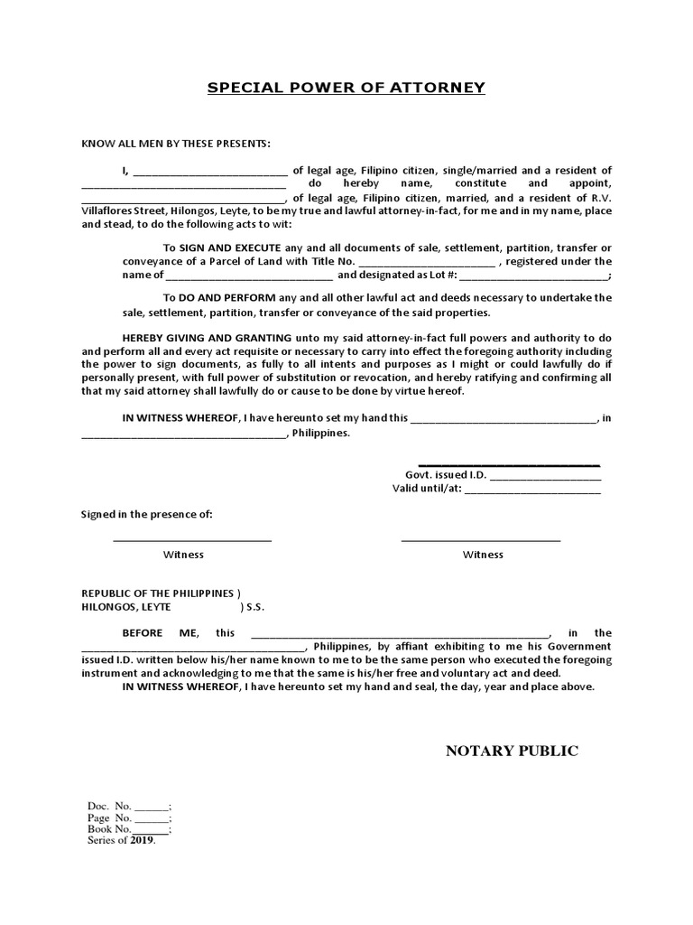 Special Power of Attorney Sell Real Property Sample PDF Power Of
