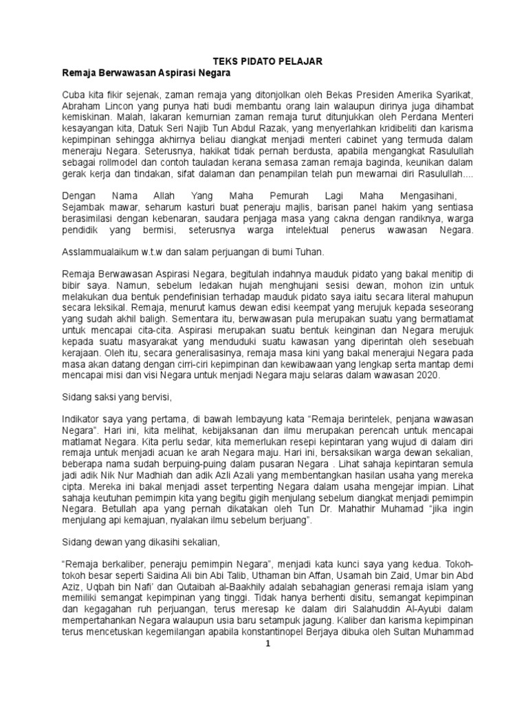 Teks Pidato Pelajar Pdf