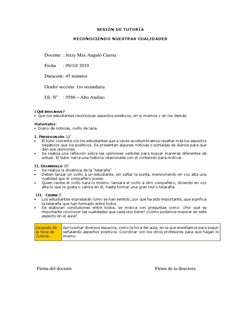 Sesión de Tutoría | PDF | Crecimiento personal y profesional