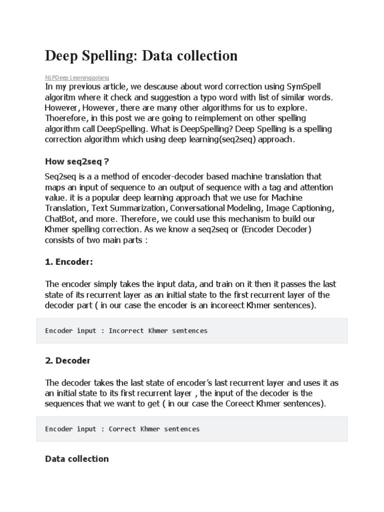 Deep Spelling: Khmer Data Collection | PDF | Deep Learning | Algorithms
