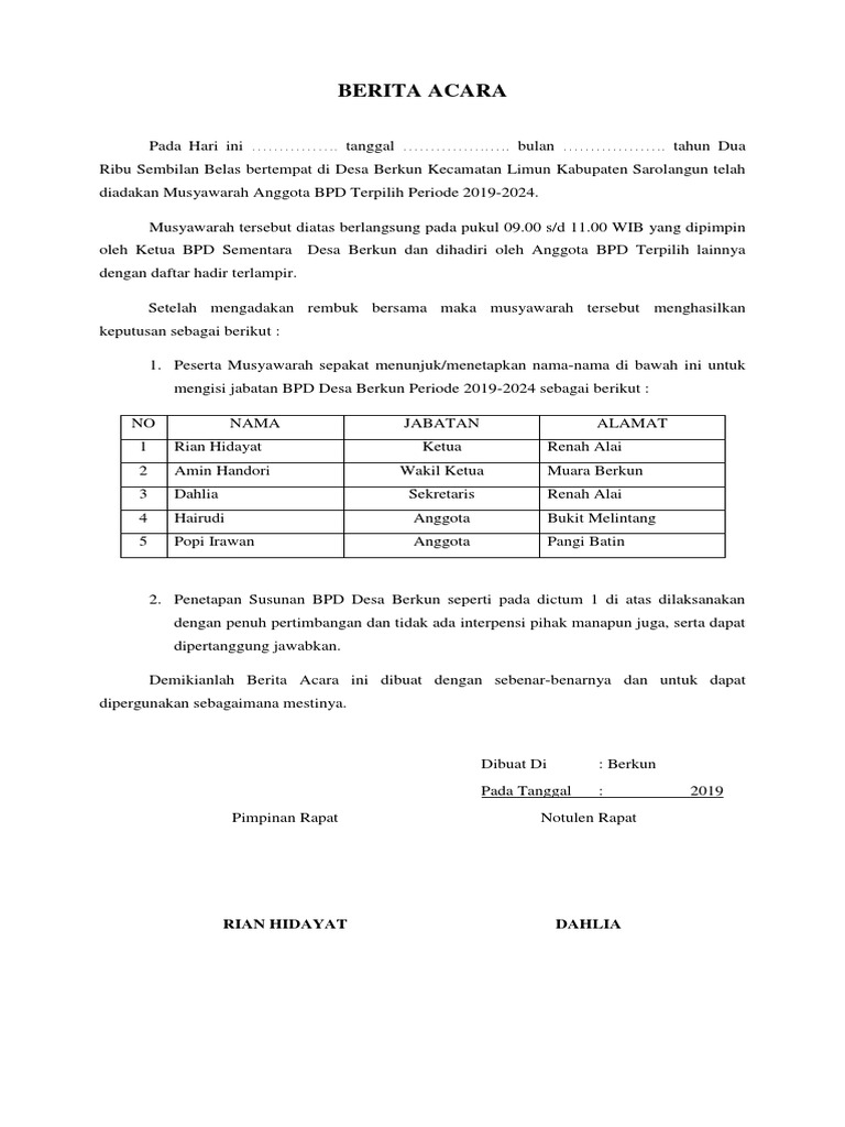 Berita Acara Pemilihan Ketua Bpd - IMAGESEE