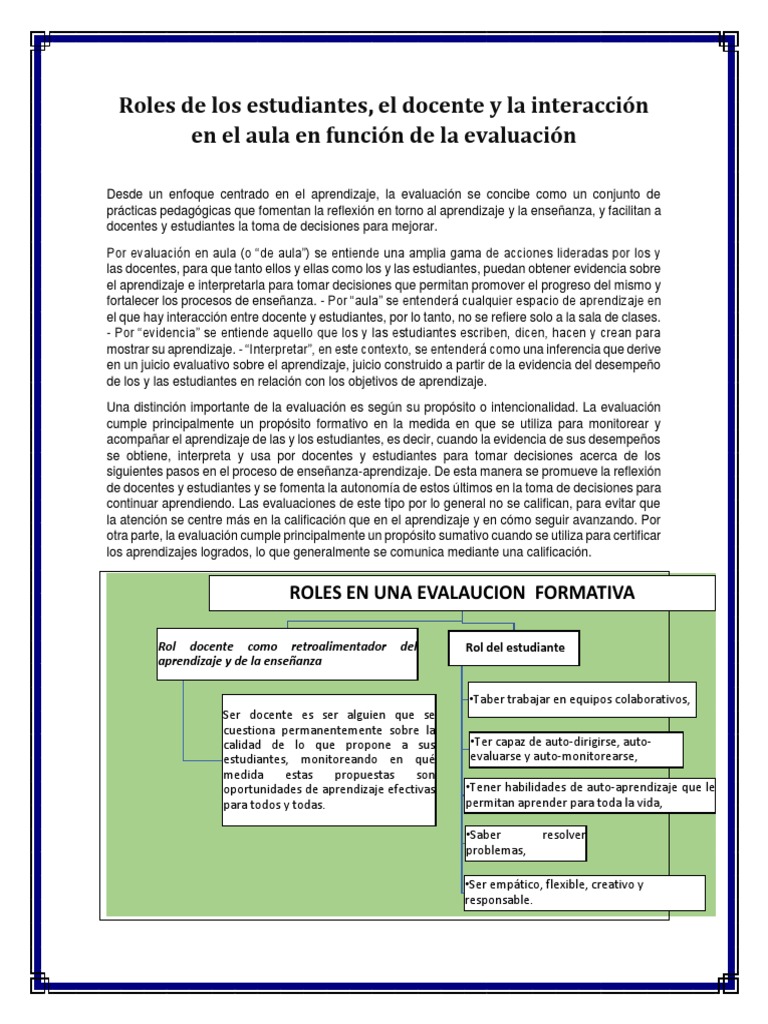 Rol del Estudiante en Evaluación Formativa | PDF | Evaluación ...