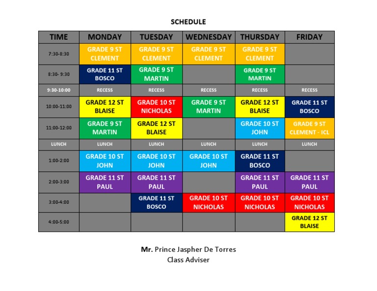 Time Monday Tuesday Wednesday Thursday Friday: Schedule | PDF