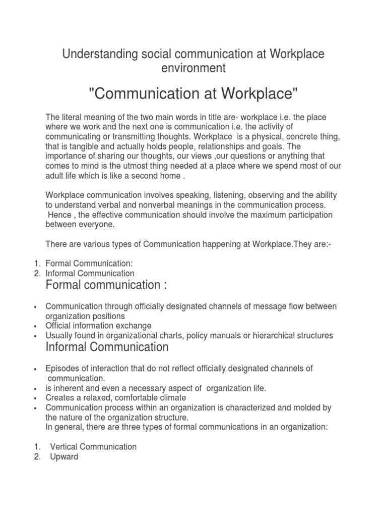 Understanding Social Communication in The Work Place | PDF | Hierarchy ...