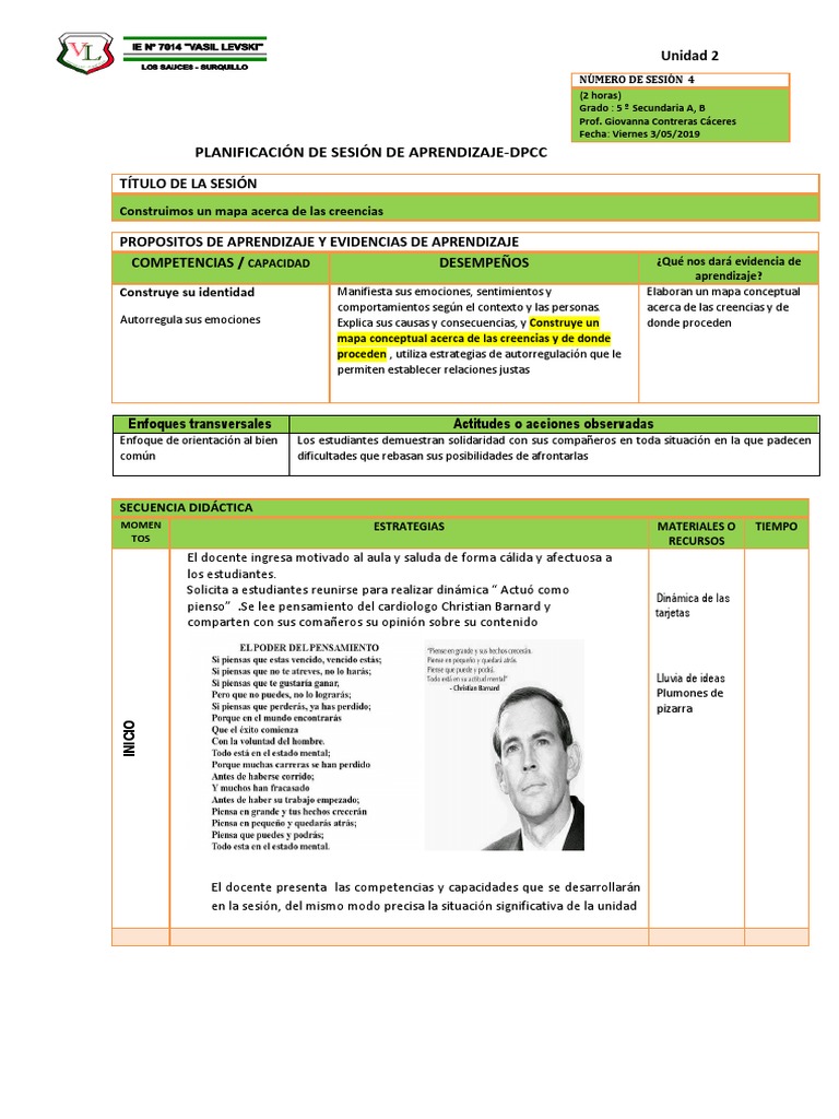 Mapa de Creencias en DPCC Secundaria | PDF | Aprendizaje | Conocimiento