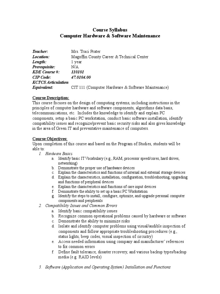 Computer Hardware and Software Maintenance PDF Computer Network