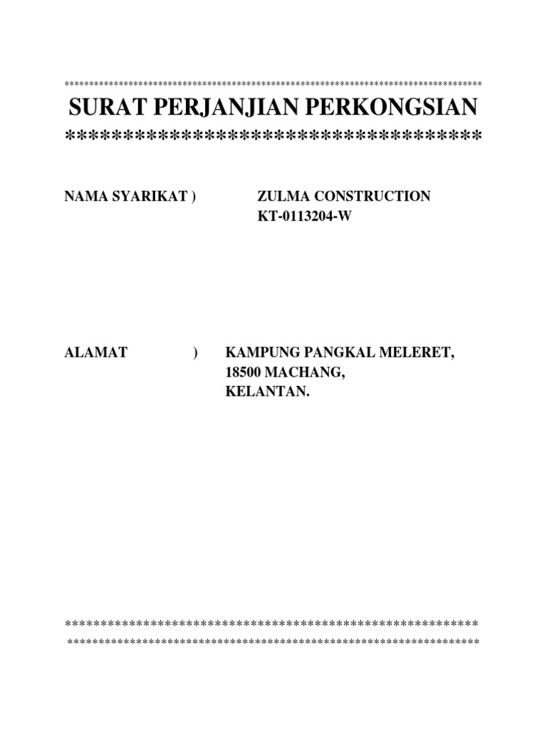 Surat perjanjian perkongsian perniagaan