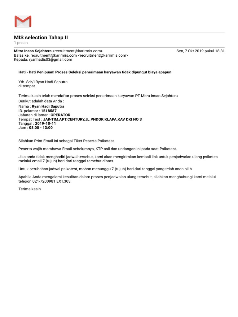Gmail Mis Selection Tahap Ii