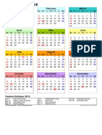 2019 Calendar Portrait Year at A Glance in Color