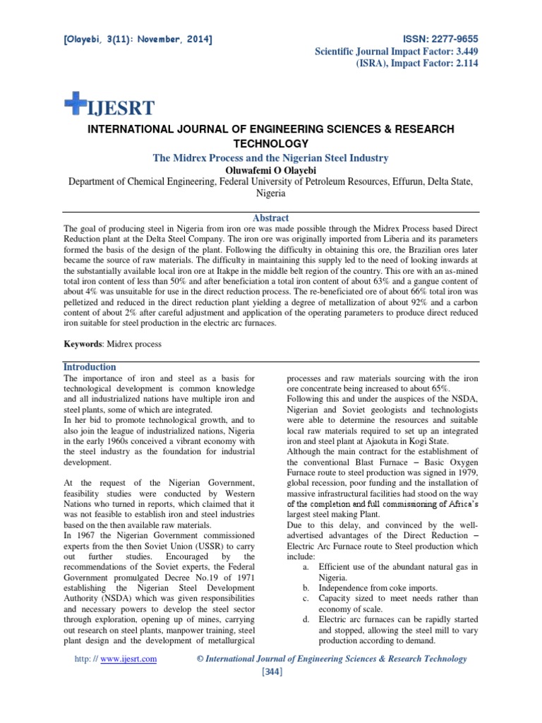 The Midrex Process and The Nigerian Steel Industry | PDF | Iron ...