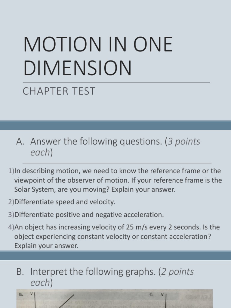 Chapter Test - Motion in 1D | PDF | Teaching Methods & Materials