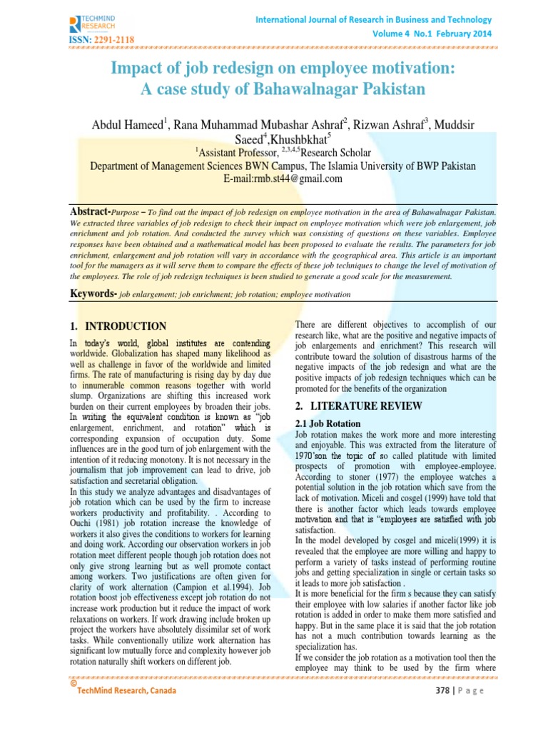 Impact of Job Redesign On Employee Motiv | PDF | Employment | Motivation