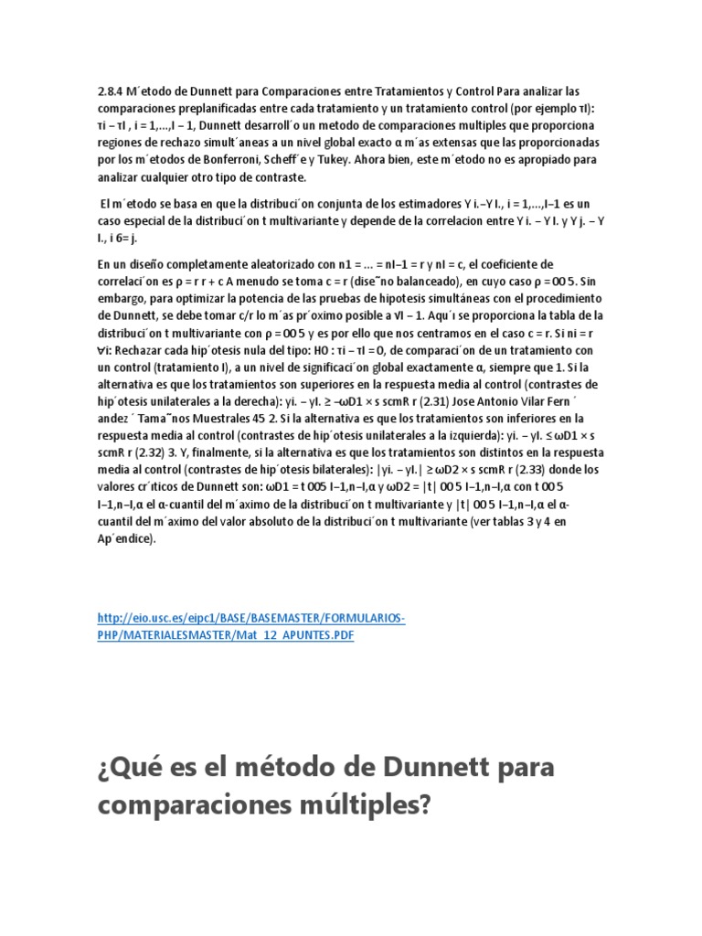Metodo de Dunnett | PDF | Errores tipo I y tipo Ii | Método científico