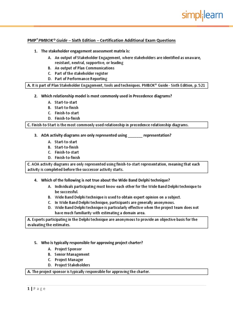 PMP Certification Questions | PDF | Project Management | Standard Deviation
