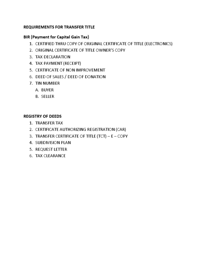 Requirements For Transfer Title PDF