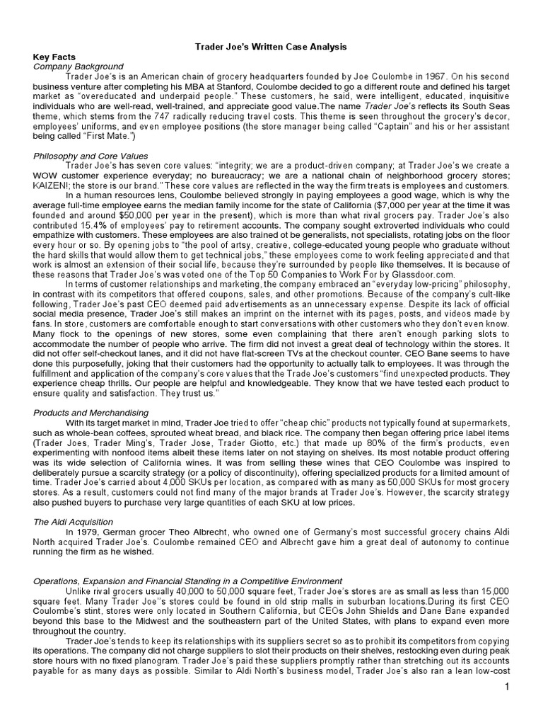 Company Background Trader Joe's Written Case Analysis Key Facts PDF