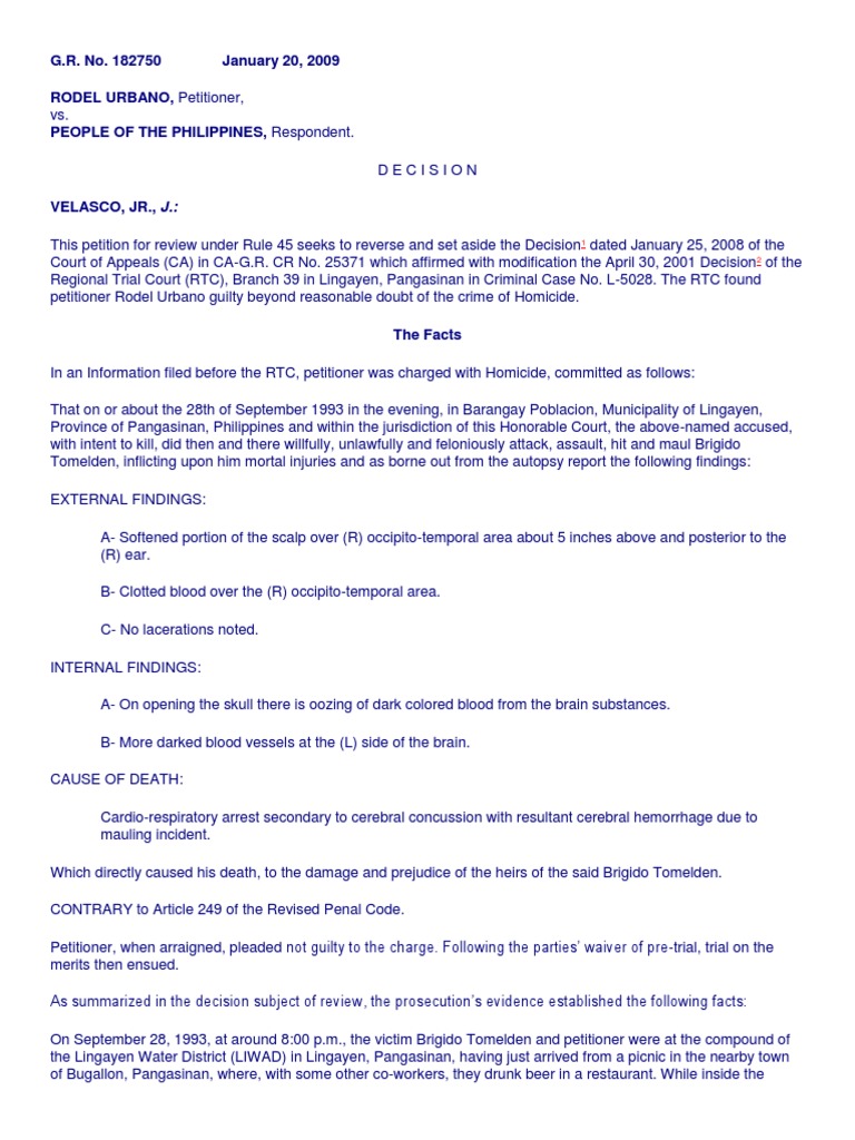 G r no 182750 january 20 2009 rodel urbano petitioner people of