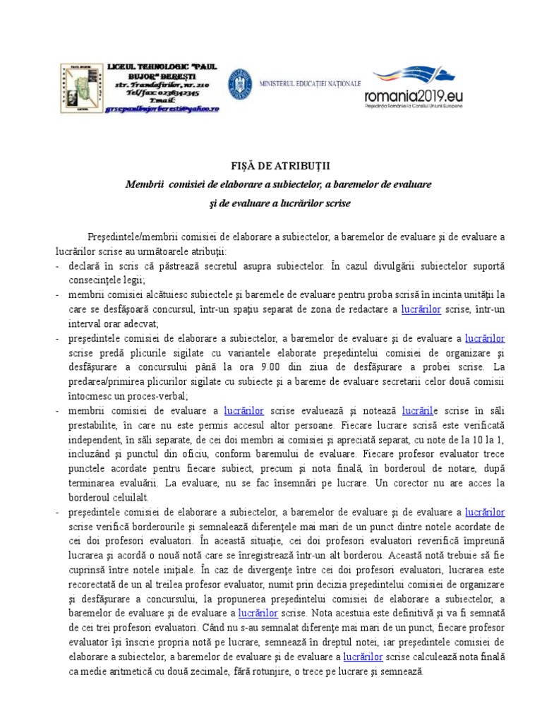4 - Fisa Atributii Comisia Elaborare Subiecte | PDF