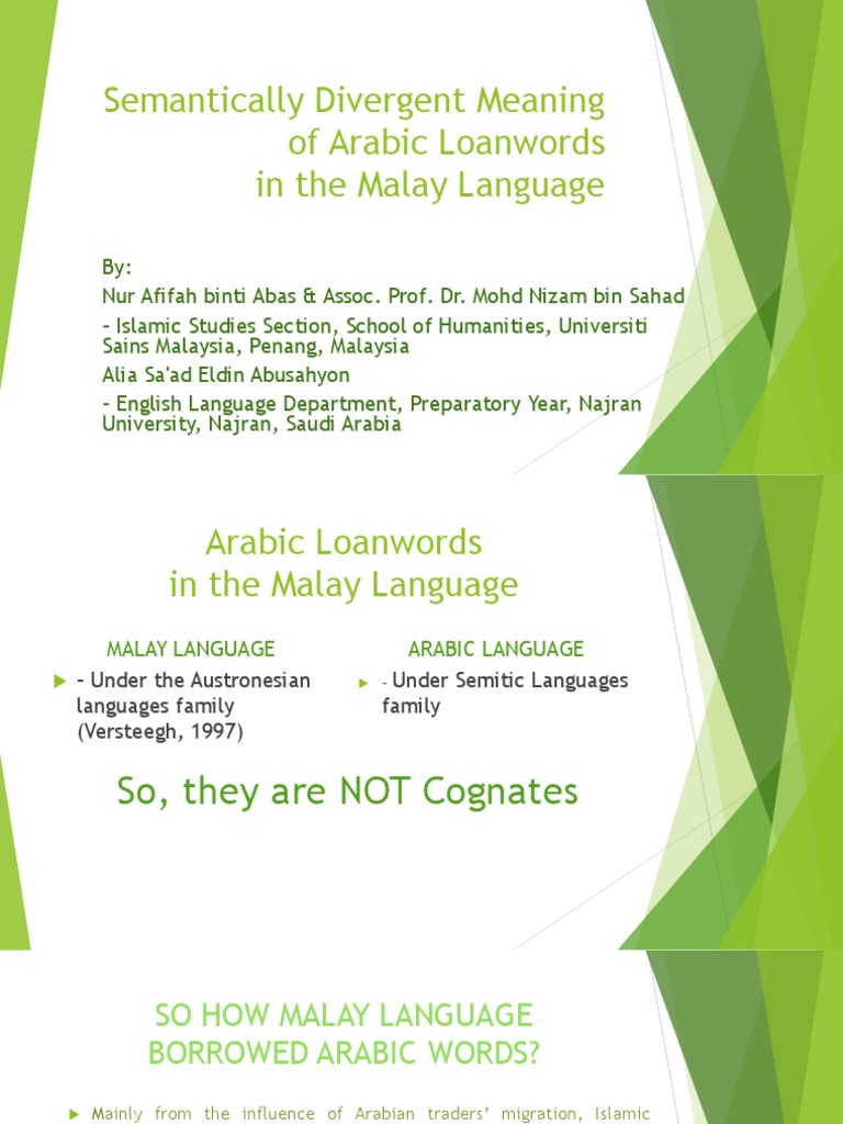 Semantically Divergent Meaning of Arabic Loanwords PDF Arabic First Language