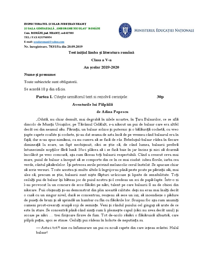 Test Initial Clasa A 5 A | PDF