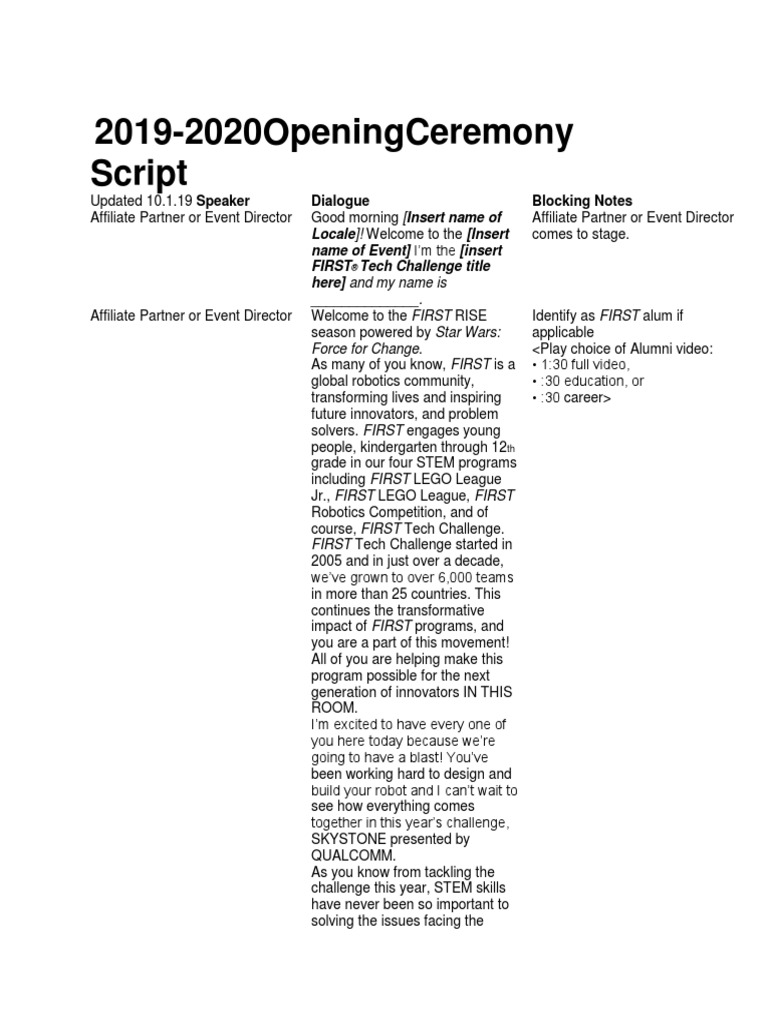 2019-2020openingceremony Script: Dialogue Blocking Notes | PDF ...