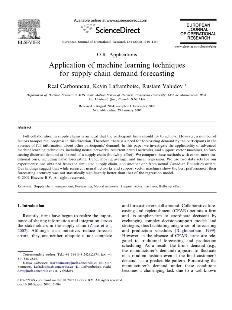 Machine Learning for Supply Chain Forecasting | PDF | Artificial Neural ...