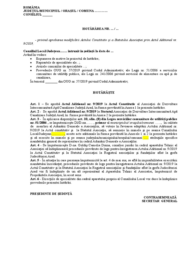 Model Hcl Modificare Ac Si Statut Adi 2019