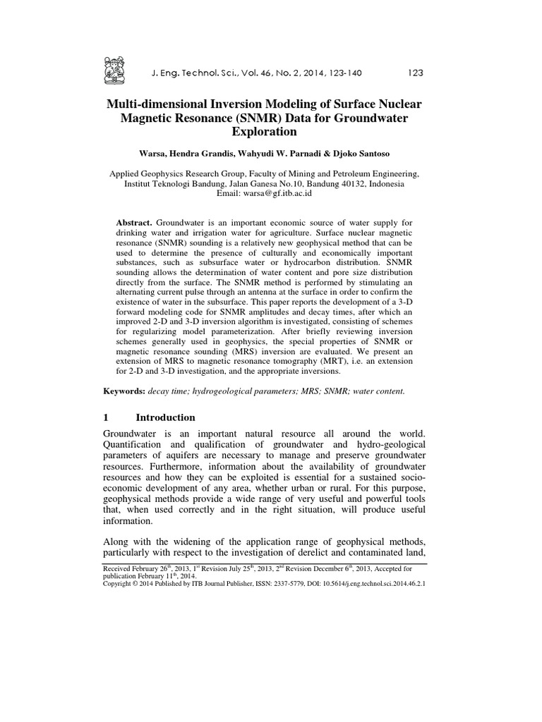 Multi-Dimensional Inversion Modeling of Surface Nuclear Magnetic ...