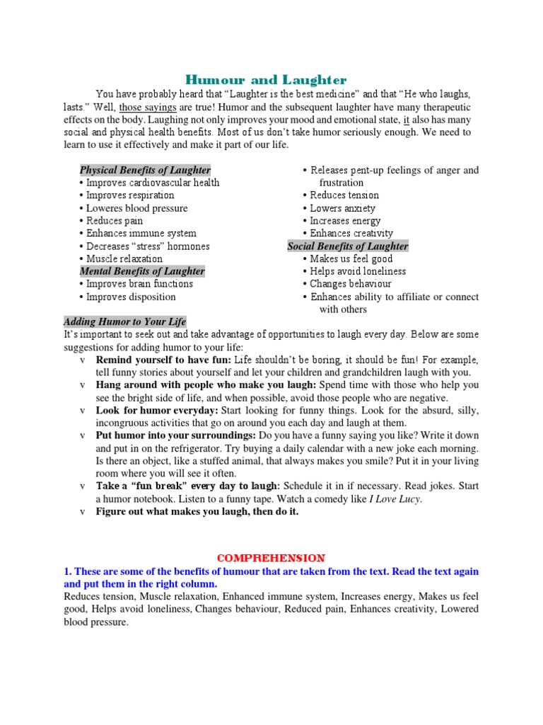 Benefits of Humor and Laughter | PDF | Humour | Laughter