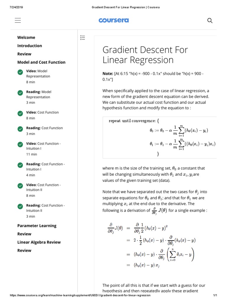 Gradient Descent For Linear Regression - Coursera | PDF | Loss Function ...